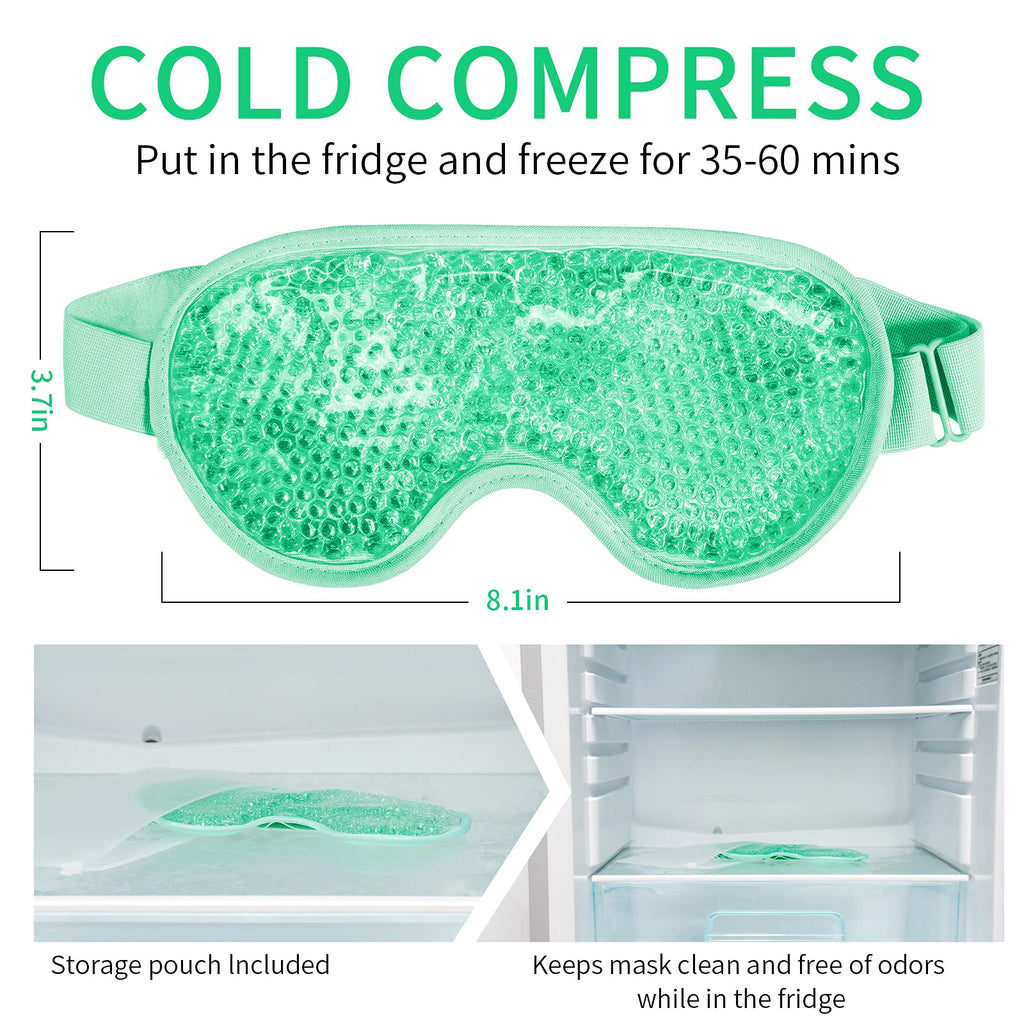 Cooling Eye Mask with Gel Beads, Reusable Cold Eye Mask for Puffy Eyes, Dark Circles, Sleep, Relaxation, Soft Cooling Eye Pads for Men Women (Green)