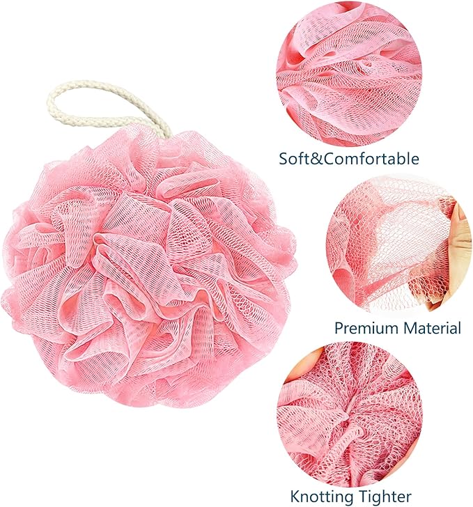 Awontar Bath Loofah Sponge, 60G Shower Loofah Exfoliating Body Scrubber Sponge, 4 Count Bath Mesh Pouf Ball for Women and Men (Light Color)