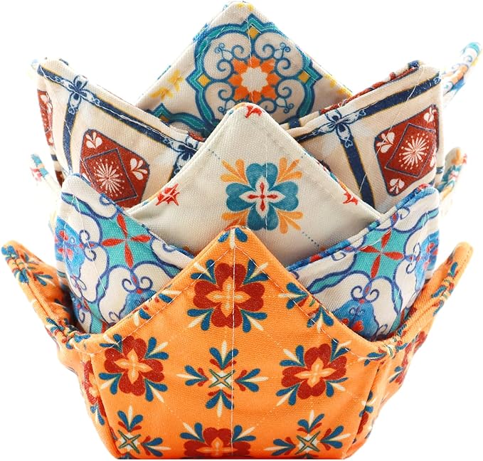 ROGITU Cotton Microwavable Bowl Cozy, Microwave-Safe Hot Bowl Holders, Soup Bowl Cozy Bowl Hot Pads (V)