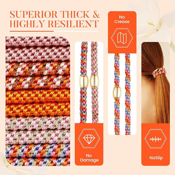 FORENEE Hair Ties No Damage(10PCS) - Ponytail Holders - Elastic Hair Ties for Thick Hair - Braided Hair Bands for Women Girls's Hair - Persimmon Orange