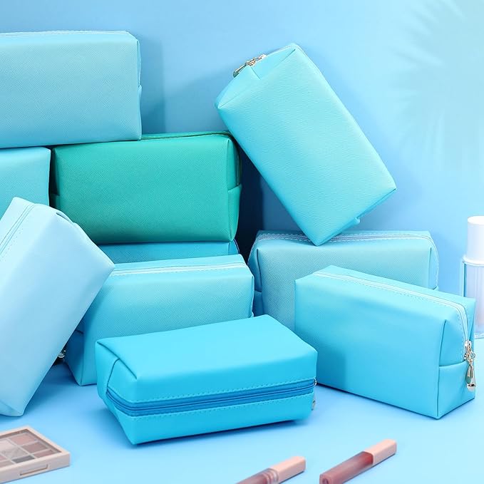 Kigeli Aesthetic Makeup Bags PU Leather Cosmetic Pouches Waterproof Plain Toiletry Bags Makeup Pouches Bulk for Women Party Gift Travel Storage Organizer(Blue Teal,7.1 x 2.8 x 4.3 in)