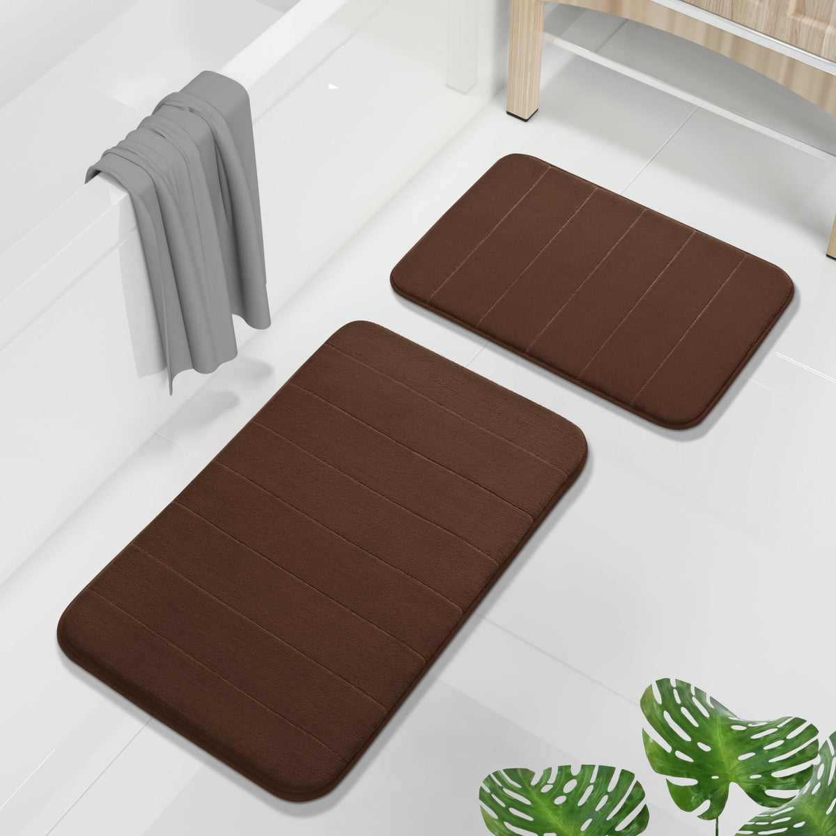 Yimobra Memory Foam Bathroom Mat Set, 24 x 17 & 24 x 20 in, Navy Blue