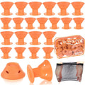 JANYUN 40 Pcs Orange Magic Silicone Hair Rollers Include 20pcs Large Silicone Curlers 20pcs Heatless Small Hair Curlers (Orange)