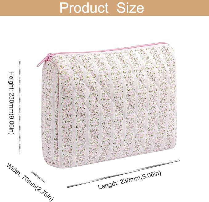 HHQQWZ Makeup Bag Travel Cosmetic Bag for Women Girls, Zipper Make Up Pouch, Floral Flowers Toiletry Organizer Makeup, Portable Storage Cosmetic Travel Cloth Bag (2 Pack (L+S)/Pink Floral)