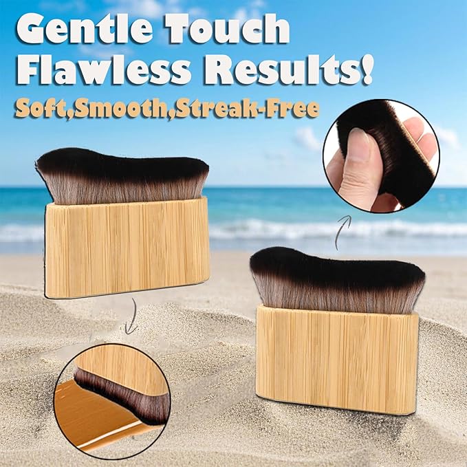 Self Tanning Mitt and Kabuki Brush 2 in 1 Set Double Sided Velvet Glove with Non Slip Grip and Ergonomic Applicator for Streak Free Sunless Tan Body Face