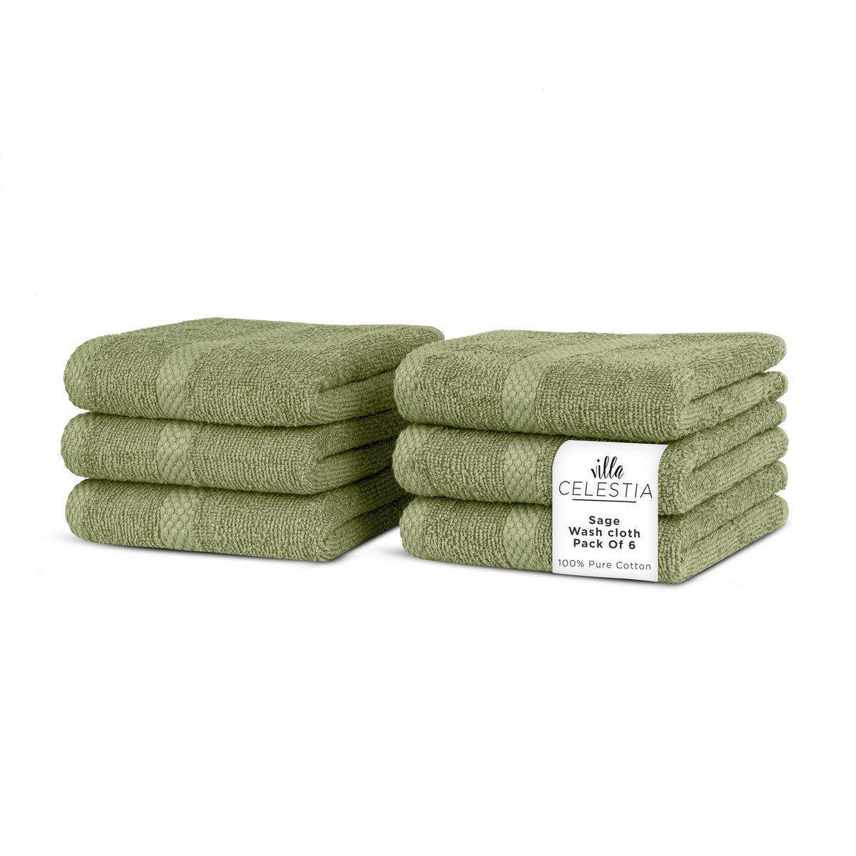 Villa Celestia Cotton Hand Towels Set of 4, 16 x 28, Oeko-TEX Certified, Quick Dry, Sage
