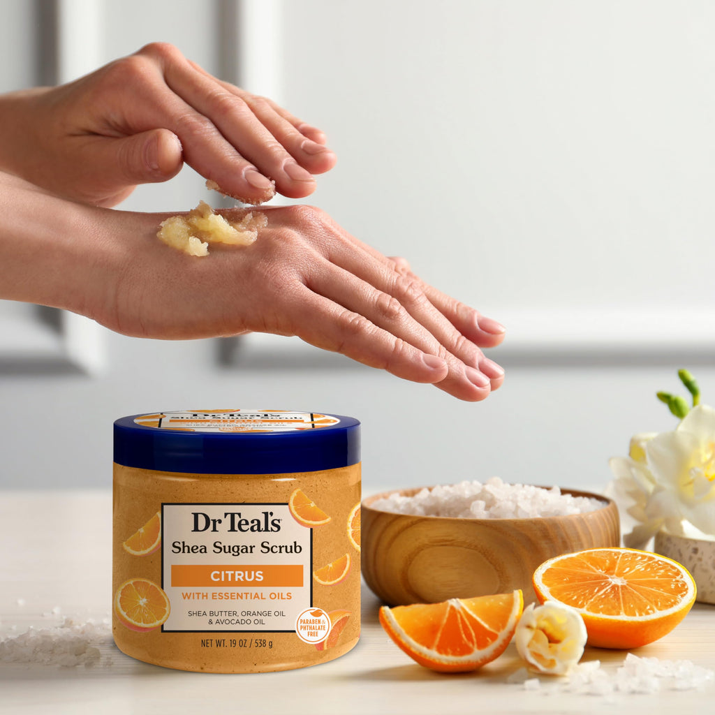 Dr Teal's Shea Sugar Body Scrub, Citrus with Essential Oils & Vitamin C, 19 oz (Pack of 3)