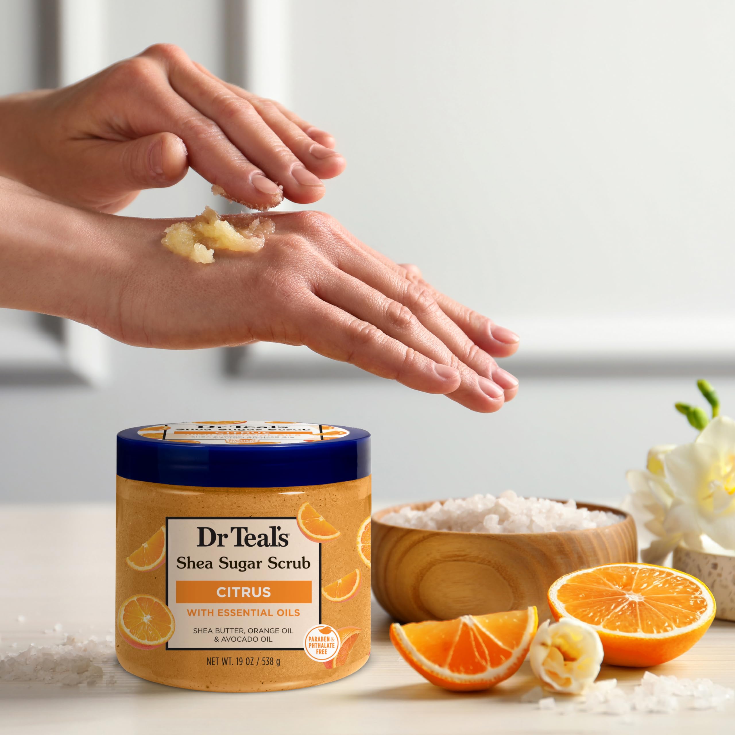 Dr Teal's Shea Sugar Body Scrub, Citrus with Essential Oils & Vitamin C, 19 oz (Pack of 3)
