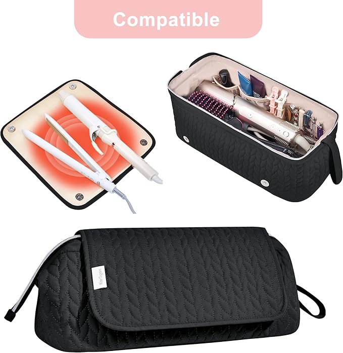 KarSyon Hair Tools Travel Bag with Hot Tool Mat 2 in 1 Organizer Bags