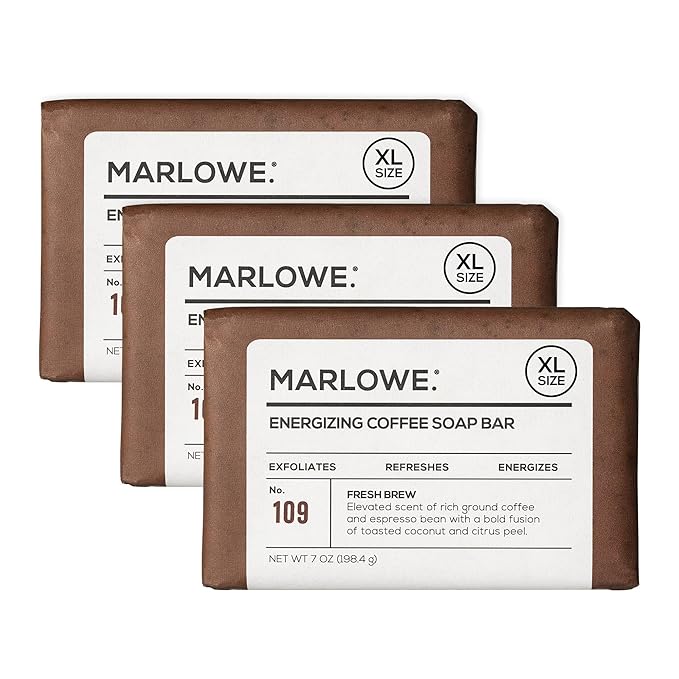 MARLOWE. Coffee Bar Soap, Exfoliating Body Scrub for Men, 7 oz (3 Bars)
