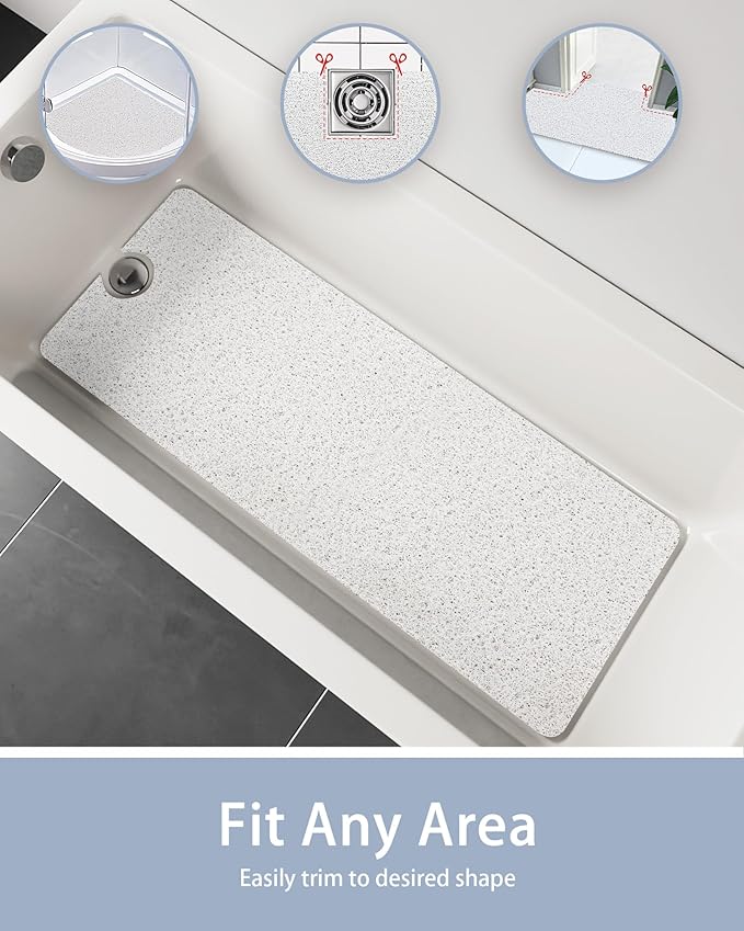Non Slip Shower Mats for Inside Shower,17x30 Inch,Anti-Slip Bathtub Mats for Bathroom, Foot Scrubber Loofah Bath Mats for Shower, Quick Drying Shower Stall Mats for Wet Areas (White)