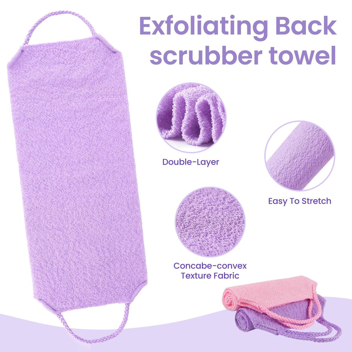 Silkyhose 3Pcs Dual-Sided Exfoliating Stretch Back Scrubber with Handles