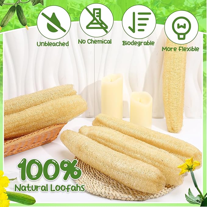 ZhouBoat 6 Pack Natural Loofah Sponge 13.8-15.7 Inches for Men Women