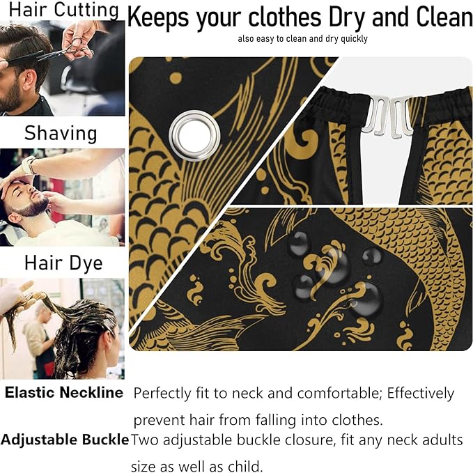 visesunny Barber Cape Vintage Chinese Koi Fish Polyester Hair Cutting Salon Cape Apron Anti-Static Haircut Water-Resistant Shaving Cloth Beard Shaving Bib Hairdressing Cape
