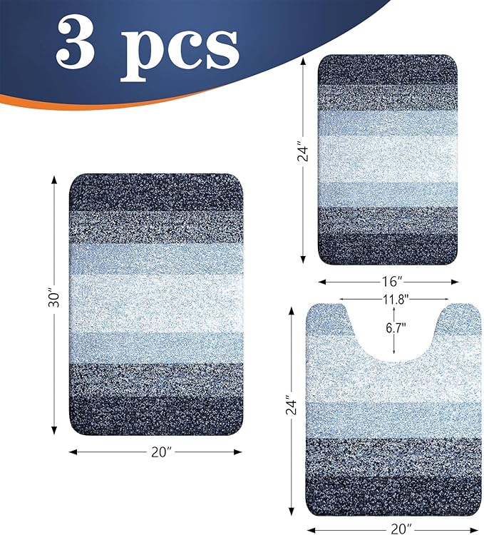 OLANLY Microfiber Bathroom Rugs Sets 3 Piece, 30"x20"+24"x16"+24"x20"