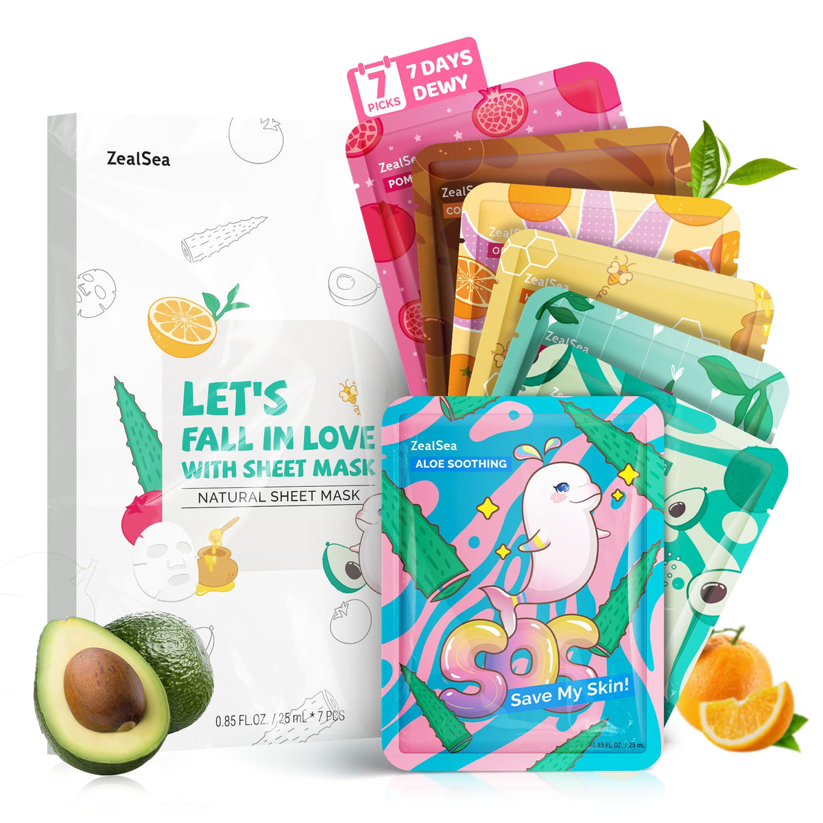 ZealSea Face Masks Skincare, Facial Masks for Women Skin Care, Sheet Masks Beauty with Natural Ingredients, Birthday Party Spa Gift for Kids Teens Girls, Hydrate and Soothe for All Skin Types 21 Pack