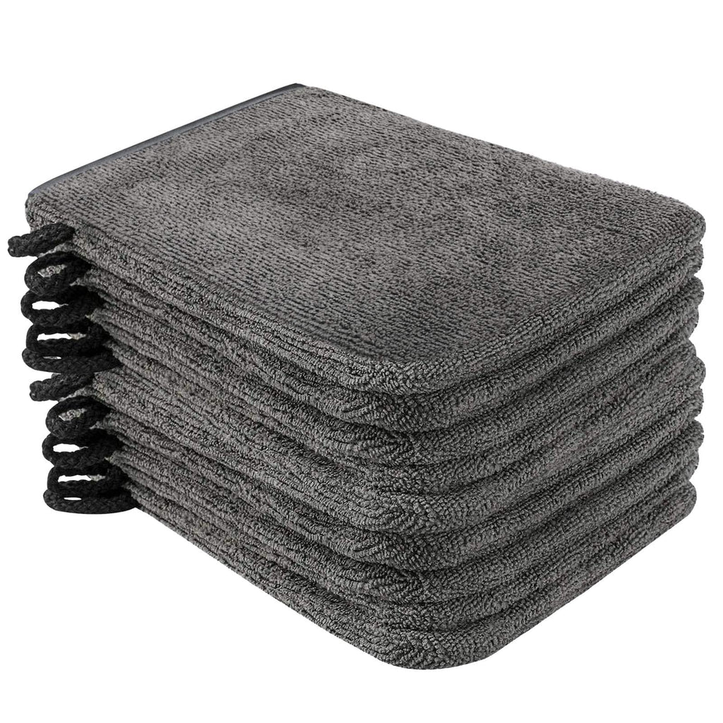 PHOGARY 10 Pack Microfiber Wash Mitts, Soft Face Mittens, Reusable Makeup Remover, 6×8in, Grey
