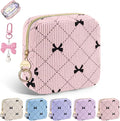 Period Bag for Teen Girls, Corduroy Cute Sanitary Napkin Storage Bag, Menstrual Pad Pouches Tampon Holder for Purse (Light Pink-Bow Tie)