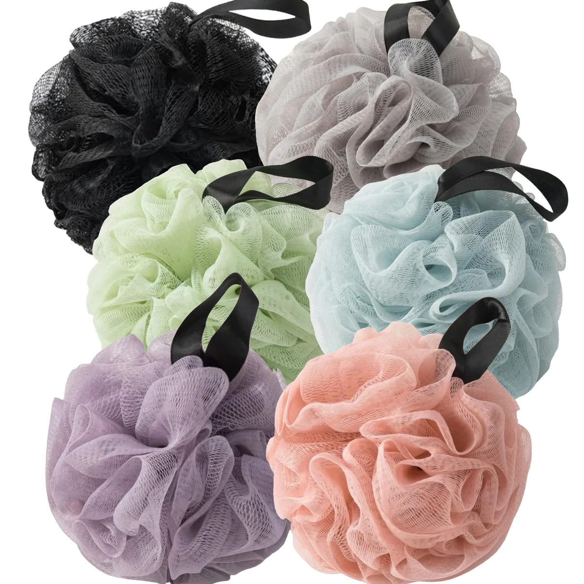 Loofah Sponges for Shower,Exfoliating Cleaning Bath Loofa Body Scrubber Balls for Women Men Washing,All Black 4 Pack