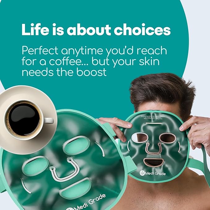 Medi Grade Cooling Ice Face Mask and Cooling Eye Mask for Puffy Eyes & Migraine Relief - Self Care Face Ice Pack with ChillGel Face Ice Mask Technology - Cooling Face Mask, Eye Pads and Bag