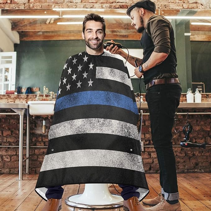 visesunny Barber Cape USA Flag Black White Blue Stripe Polyester Hair Cutting Salon Cape Apron Anti-Static Haircut Water-Resistant Shaving Cloth Beard Shaving Bib Hairdressing Cape