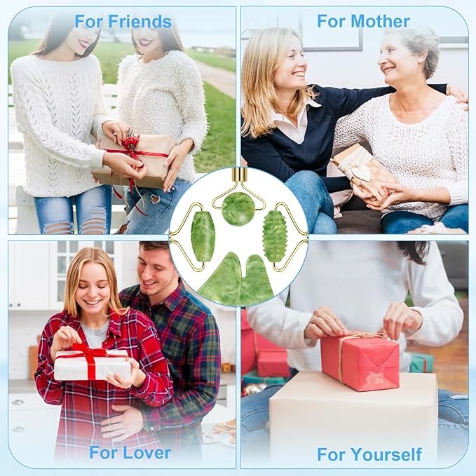 Sbnnfikeb Jade Roller & Gua Sha Set 5-in-1, Full Body Massage Tools