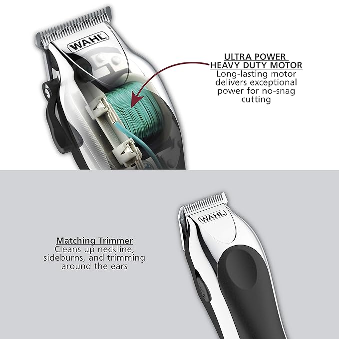 Wahl Clipper USA Deluxe Corded Chrome Pro, Complete Hair and Trimming Kit, Includes Corded Clipper, Cordless Battery Trimmer, and Styling Shears, for a Cut Every Time - Model 3029682