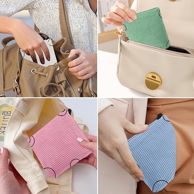 Teircno 2 PCS Corduroy Period Bag for women, Cute Sanitary Napkin Storage Bag Portable Period Pouch with Zipper, Sanitary Pads Bag Tampons Holder for Purse First Period