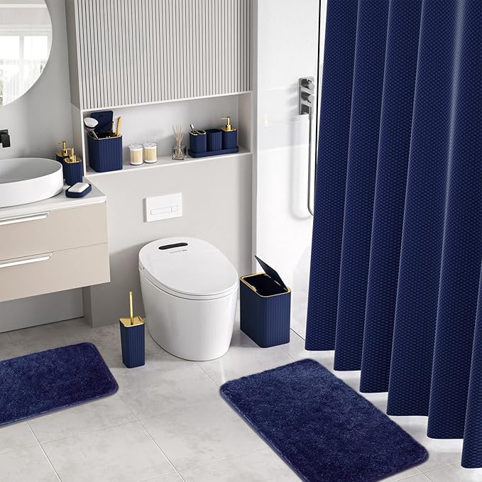 InnJoey Bathroom Accessory Set - Bathroom Set, 12PC Bathroom Accessories Set, Navy Blue Bathroom Accessories Set, Mini Trash Can, Toilet Brush, Trash Can & Soap Dispenser