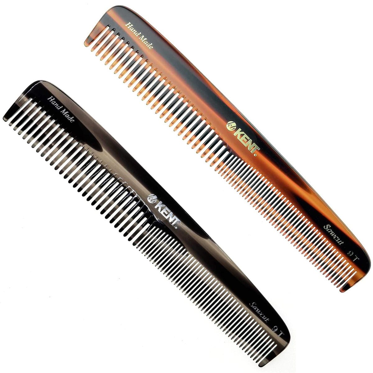 Kent 9T Tortoiseshell Fine Tooth and Wide Tooth Comb - Large Handmade and Saw-Cut Fine Hair Dressing Comb - Wet Hair Detangler Combs for Women and Durable Grooming Made in England