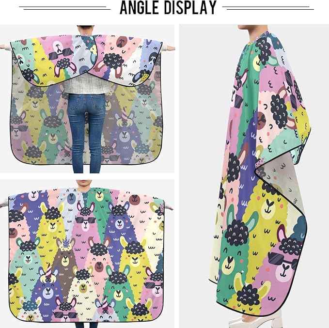 Visesunny Barber Cape - Funny Llama Pattern Polyester Hair Cutting Salon Apron Anti-Static Water-Resistant Shaving Bib