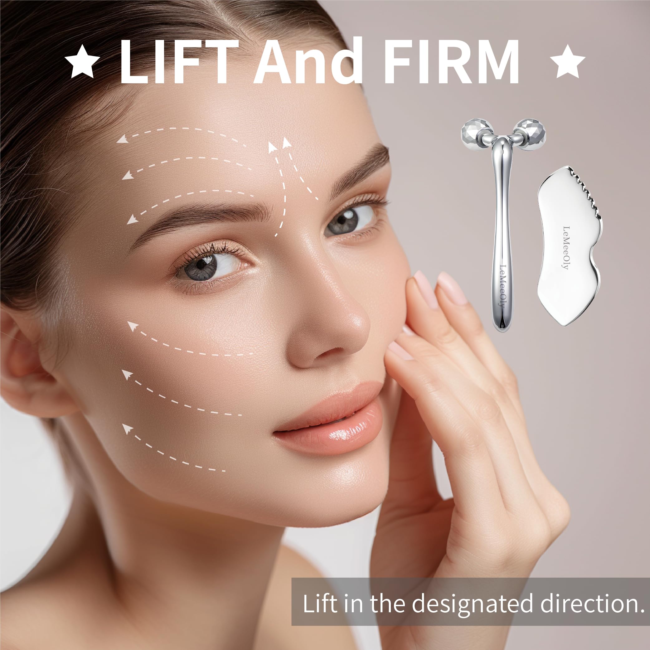 LeMeeOly Stainless Steel Gua Sha Facial Tools Metal GuaSha Tool for Face Neck, Detailer Gua Sha Lymphatic Drainage Reduce Wrinkles Face Massage Tool, Gift for Women (Guasha & Face Roller)