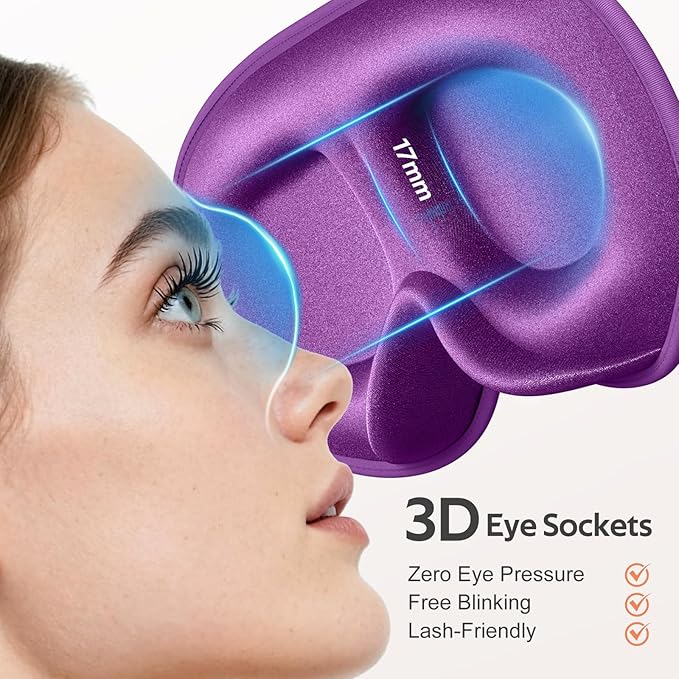 Vynix® Sleep Mask for Women Men - 100% Blackout Eye Masks for Sleep - 3D Soft Sleeping Mask for Side Sleepers - Zero Pressure Lash Extensions Eye Cover Shade for Airplane Travel Essentials, Purple