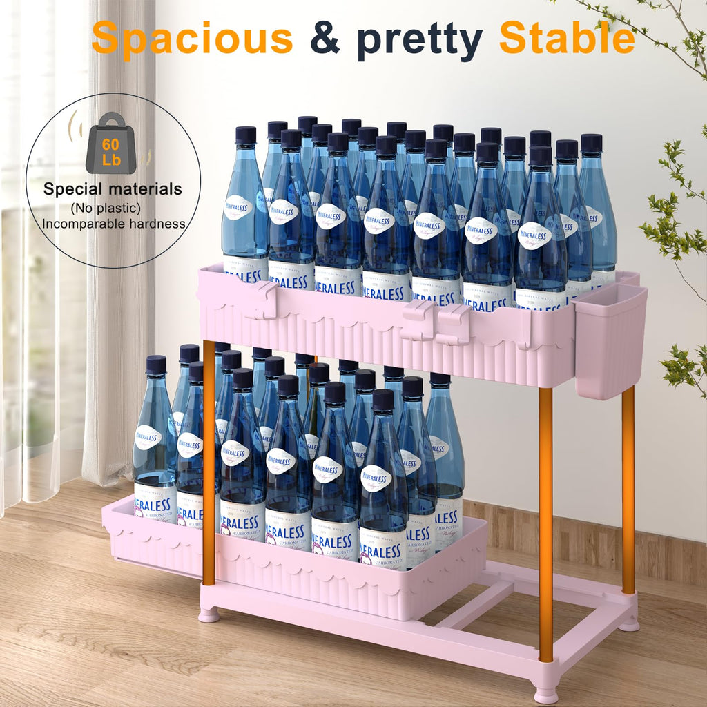 Sevenblue 3 Pack Under Sink Organizers, 2-Tier Multi-Use Kitchen and Bathroom Organizers and Storage with Sliding Drawers, Bathroom Cabinet Organizer (Pink, 14.8 Inch)