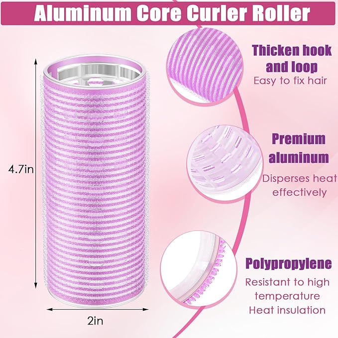 WILLBOND 4 Pcs Long Hair Rollers for Bangs Aluminum Core Curlers Thermal Self Grip Roller for Long and Medium Hair Women Hairstyle(4.7 x 2 Inch,Purple)