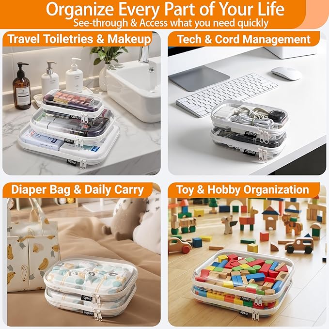 YQBRAO Clear Hard Shell Organizer Cases, 3-Pack, White