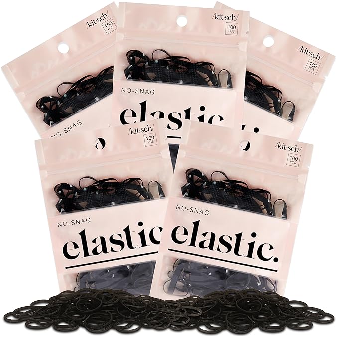 Kitsch Hair Ties No Damage for Kids, Teens and Women - Rubber Bands for Hair Styling | No Snag Hair Elastics | Daily Hair Accessories - 500pcs (Black)
