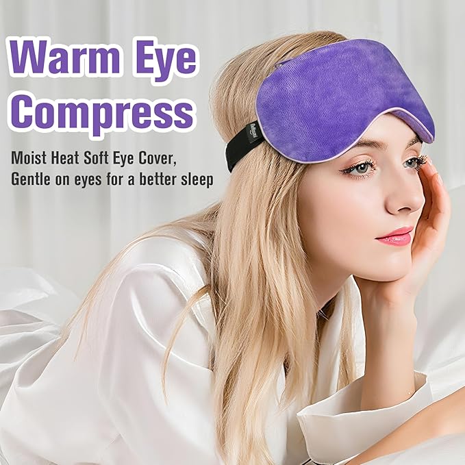 BeHoomi Heated Eye Mask, Weighted Sleep Mask Warm Compress for Eyes, Cooling Eye Mask for Sleeping, Reusable Eye Masks for Home, Office, Hot and Cold for Eye Relaxation, Gifts for Women (Purple)
