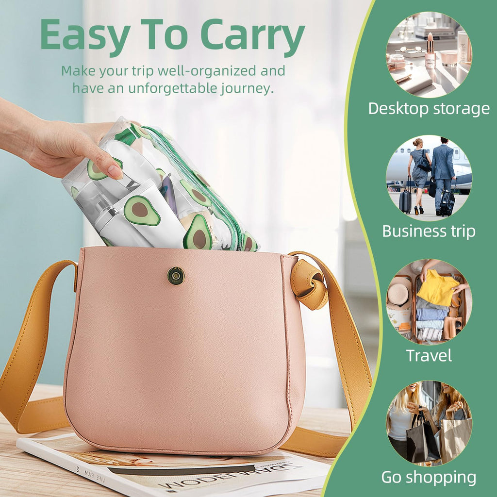 CarryEpic Clear Makeup Bag, Small Clear Toiletry Bag for Travel, Cosmetic Makeup Organizer Bags with Zipper, Plastic PVC Pouch Transparent Zip for Purse Reusable TSA Approved Quart Size (Avocado)