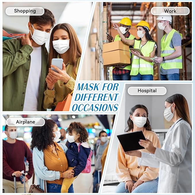 Disposable Face Mask For Adults - Travel Essentials, 100 Pack Individually Wrapped, 4 Ply Protection,Safety Masks Disposable