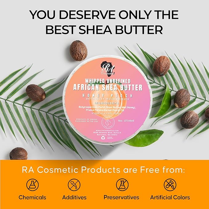 RA COSMETICS Whipped Shea Butter, Honey Peach, 12oz