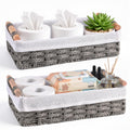 HomeHacks 2 Pack Storage Basket Paper Rope Baskets for Organizing with Handle Decorative Storage Bins for Countertop Toilet Paper Basket for Toilet Tank Top Small Baskets, Grey