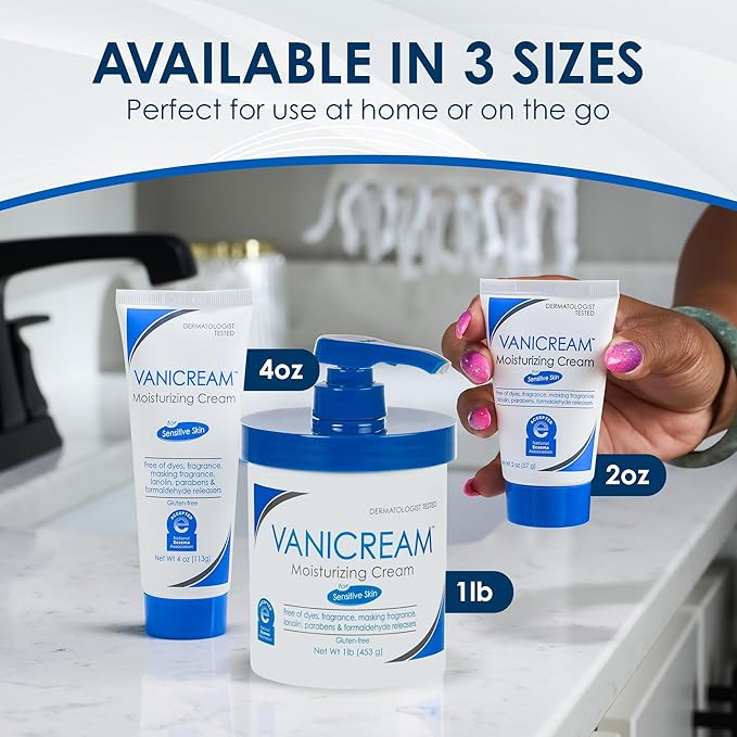 Vanicream Moisturizing Cream with Pump Dispenser, 16 Oz, Formulated without Common Irritants for Sensitive Skin, Body & Face Moisturizer, Restores Moisture & Soothes Irritated, Itchy Areas