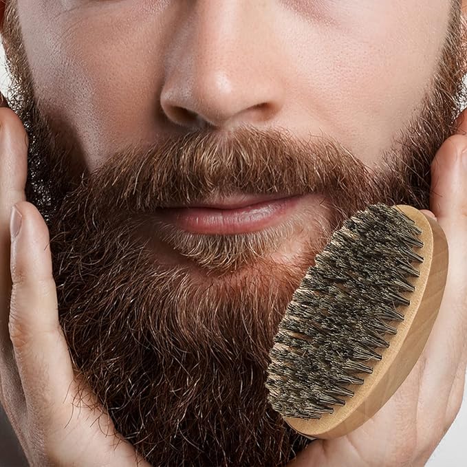 Fan Wu Beard Brush & Wood Comb Set with Velvet Travel Pouch – Natural Boar Bristle Grooming Kit, Anti-Static, No Shedding (Unlike Metal/Plastic Kits) for Beard, Mustache & Hair – Gift for Men