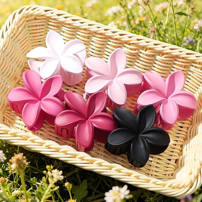 Sisiaipu Flower Hair Clips for Women 6 Pcs Hawaiian Large Claw Clips Plumeria Medium Hair Claw Clips for Thick Thin Hair Hibiscus Tropical Beach Hair Accessories for Women Girls and Girls (Pink)