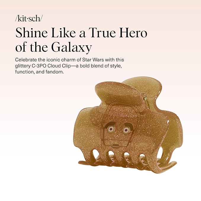 Kitsch x Star Wars C-3PO Glitter Medium Hair Clip for Women – Golden Droid Galaxy-Inspired Claw Clip | Recycled Plastic, Strong Secure Grip | Hair Accessories for Girls, 1pc
