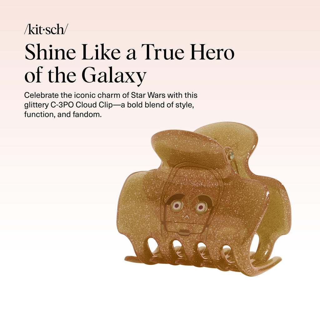 Kitsch x Star Wars C-3PO Glitter Medium Hair Clip for Women – Golden Droid Galaxy-Inspired Claw Clip | Recycled Plastic, Strong Secure Grip | Hair Accessories for Girls, 1pc