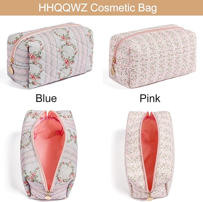 HHQQWZ Makeup Bag Travel Cosmetic Bag for Women Girls, Zipper Make Up Pouch, Floral Flowers Toiletry Organizer Makeup, Portable Storage Cosmetic Travel Cloth Bag (Pink)