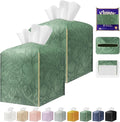 PARIERIS Tissue Box Holder Cover Square Tissue Cube Cover PU Leather Tissue Organizer with Bottom Belt for Bathroom, Tabletop, Kitchen, Night Stands, Office, Home, Car (2, VibrantGreen)