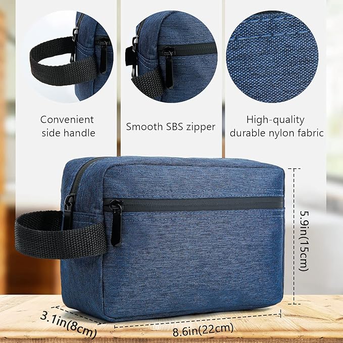Travel Toiletry Bag for Women and Men, Water-resistant Shaving Bag for Toiletries Accessories, Foldable Storage Bags with Divider and Handle for Cosmetics Toiletries Brushes Tools (Blue)